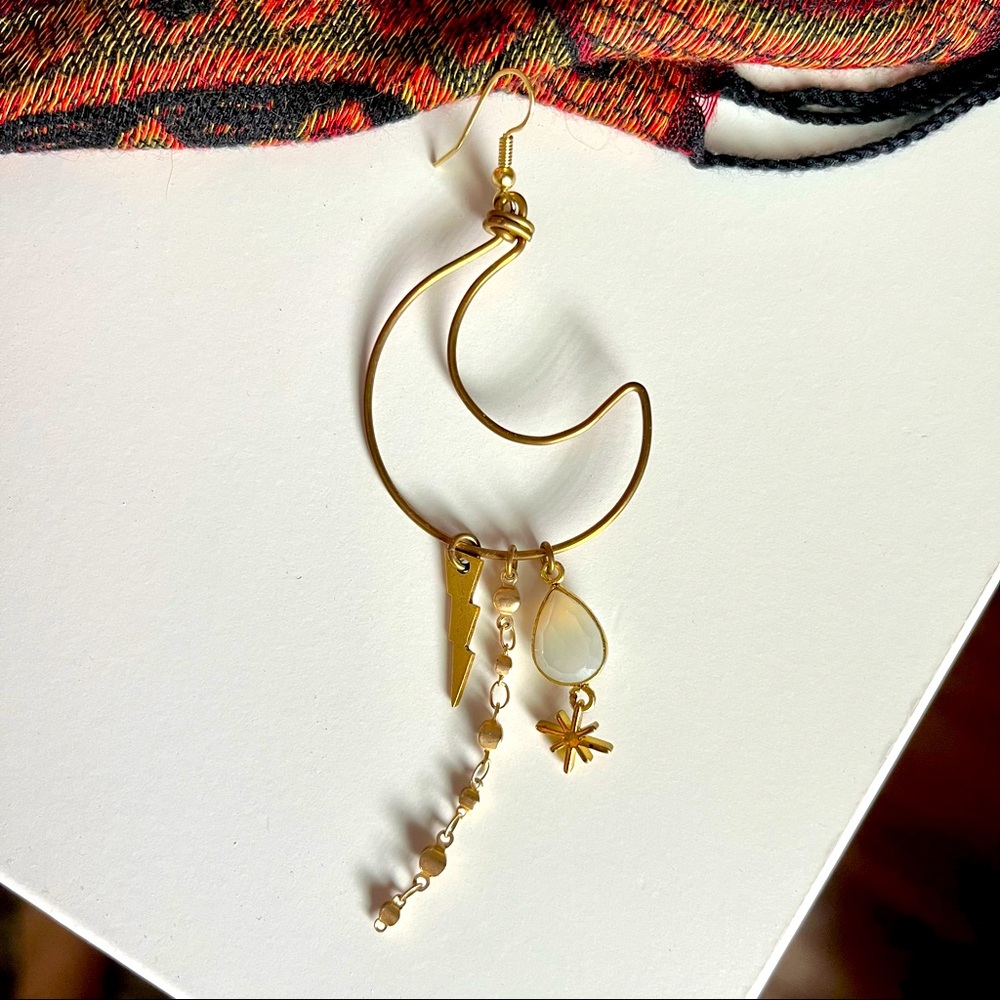 Large crescent moon dangle earring